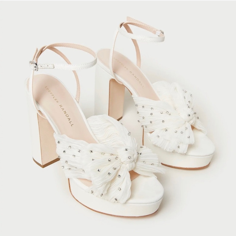 Loeffler Randall Natalia Platform Heels White with Jeweled Rhinestones Size 11